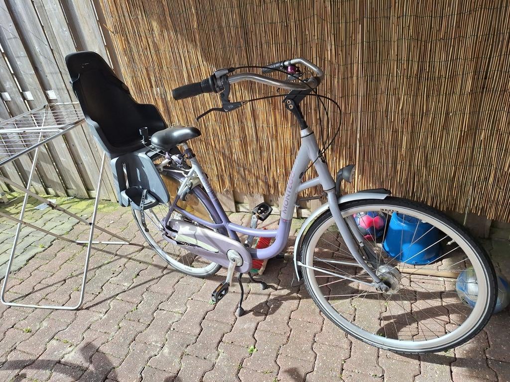 Moederfiets montego met kinderzitje, Fietsen en Brommers, Fietsen | Dames | Moederfietsen, Gebruikt, Dubbele standaard, 50 tot 53 cm