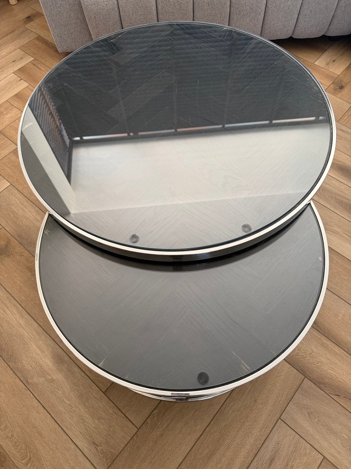 Richmond salontafels met glazen blad, Ophalen, Eikenhout, Rond, Minder dan 50 cm