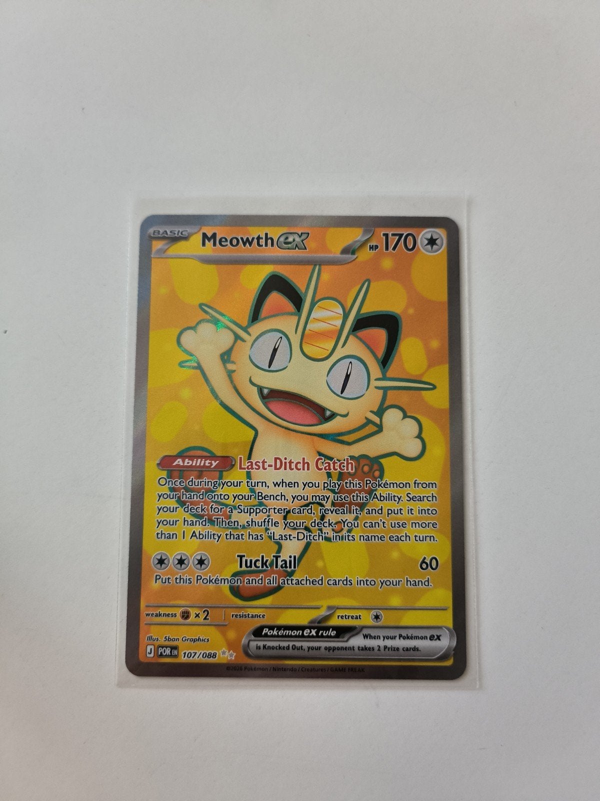 Meowth EX 107/088 Pokémon Kaart - Zo goed als nieuw, Ophalen of Verzenden, Zo goed als nieuw, Losse kaart, Foil