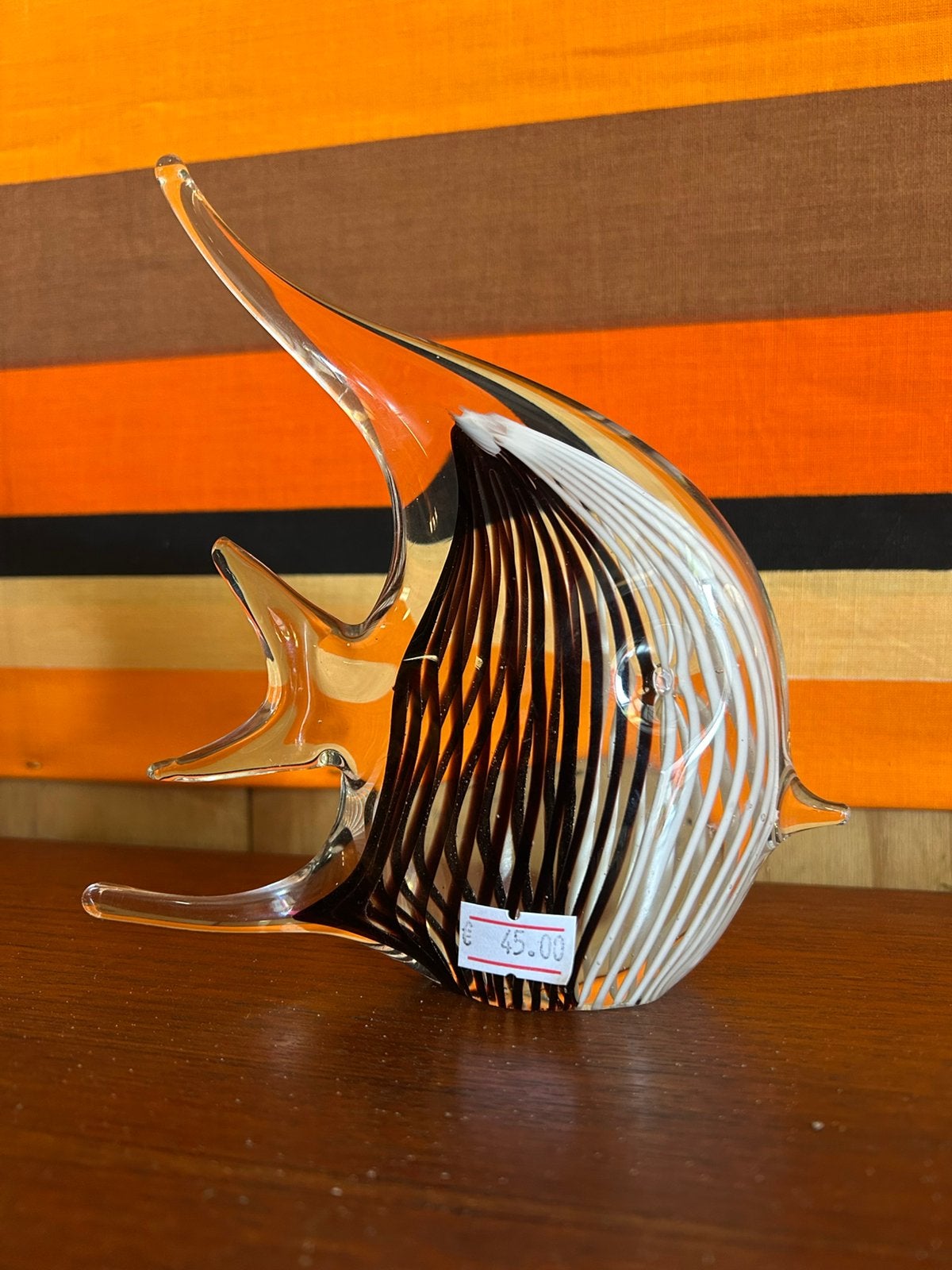 Vintage jaren 60/70 glazen zwart witte murano maan vis, Ophalen of Verzenden, Huis en Inrichting