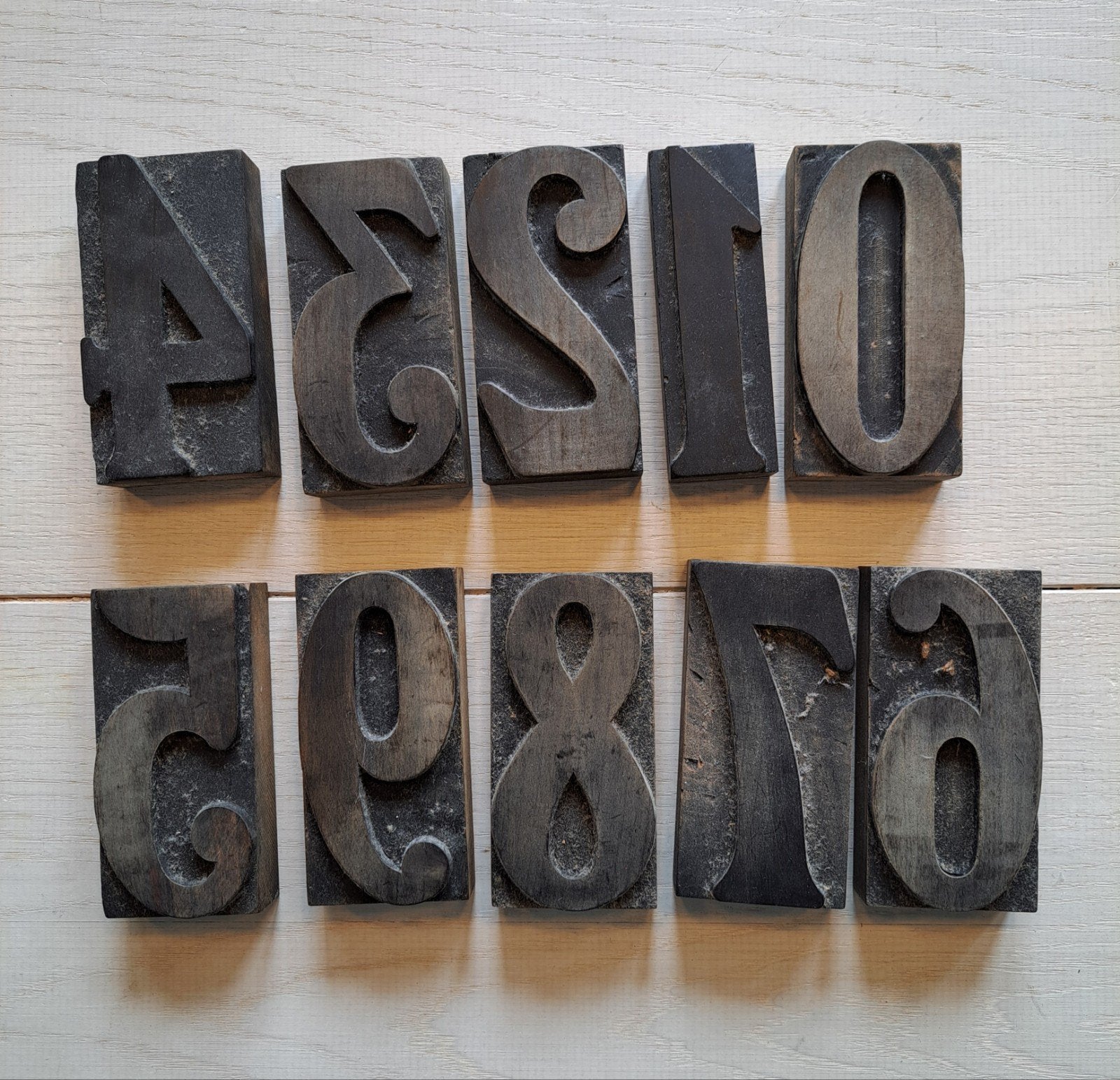 Vintage houten drukletters en cijfers (set), Ophalen of Verzenden