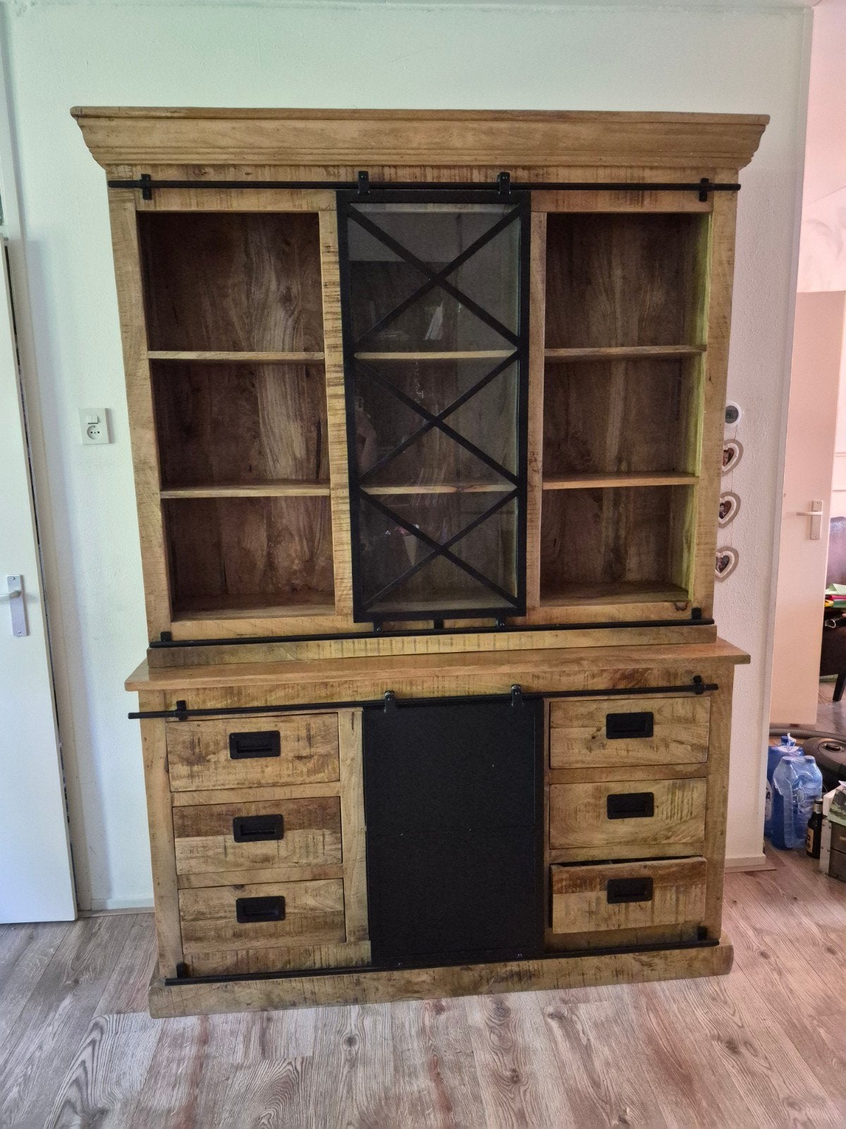 Mangohouten buffet kast, Huis en Inrichting, Kasten | Buffetkasten, Ophalen, Gebruikt, 200 cm of meer, 150 tot 200 cm