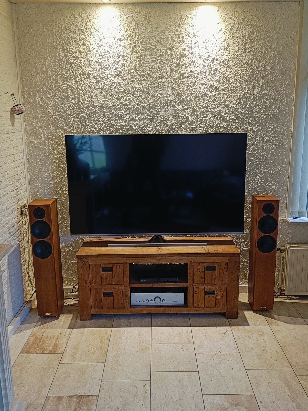 Mooi teak houten TV meubel massief hout 127,5cm, Huis en Inrichting, Ophalen, Gebruikt, 100 tot 150 cm, Rustiek