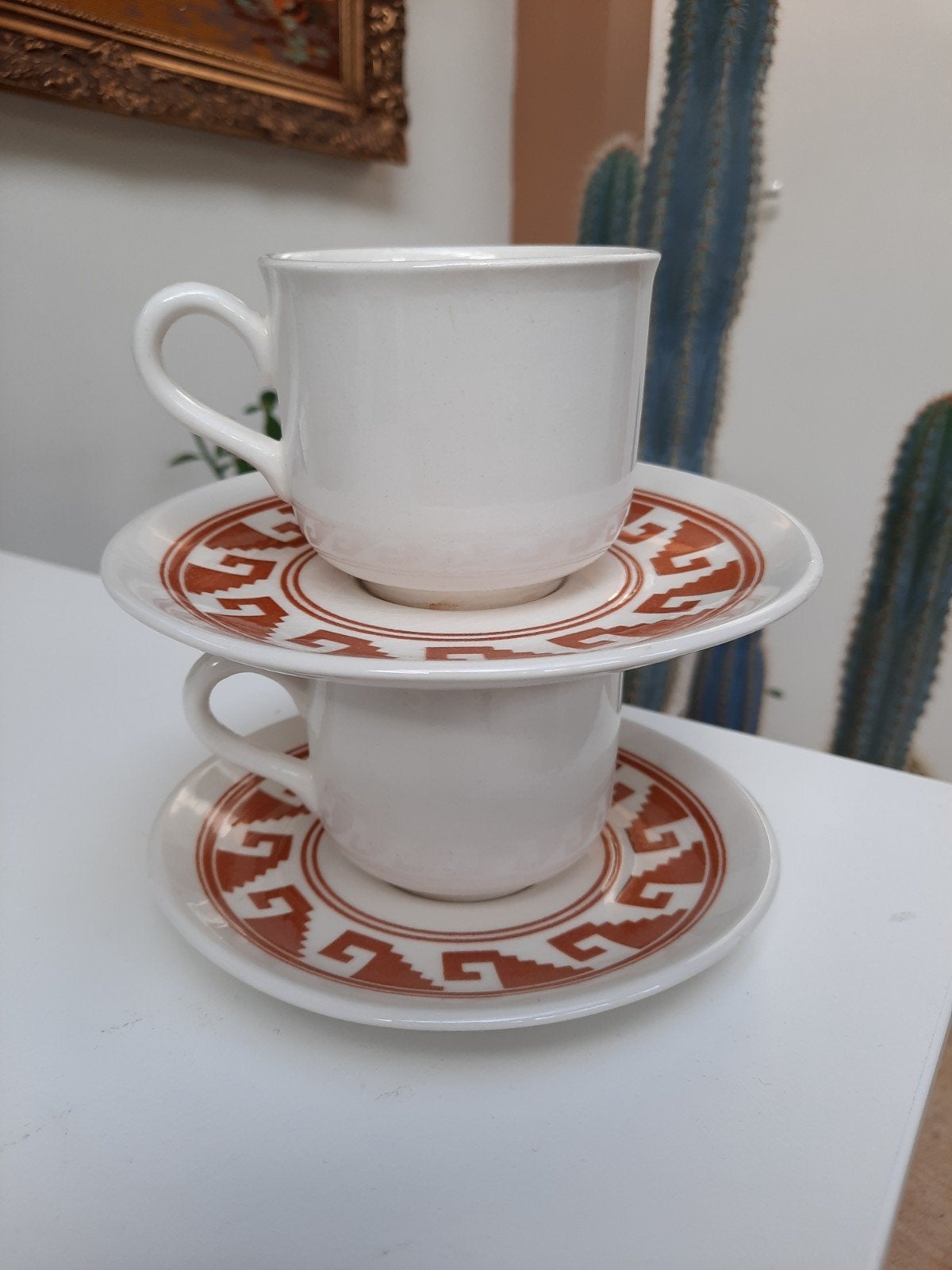 Fairtrade kop en schotel- 3 stuks, Keramiek, Ophalen of Verzenden, Zo goed als nieuw, Overige stijlen