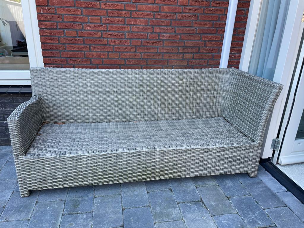 Mooie wicker loungebank, bank 2 meter breed met kussens, Ophalen, Gebruikt, Wicker