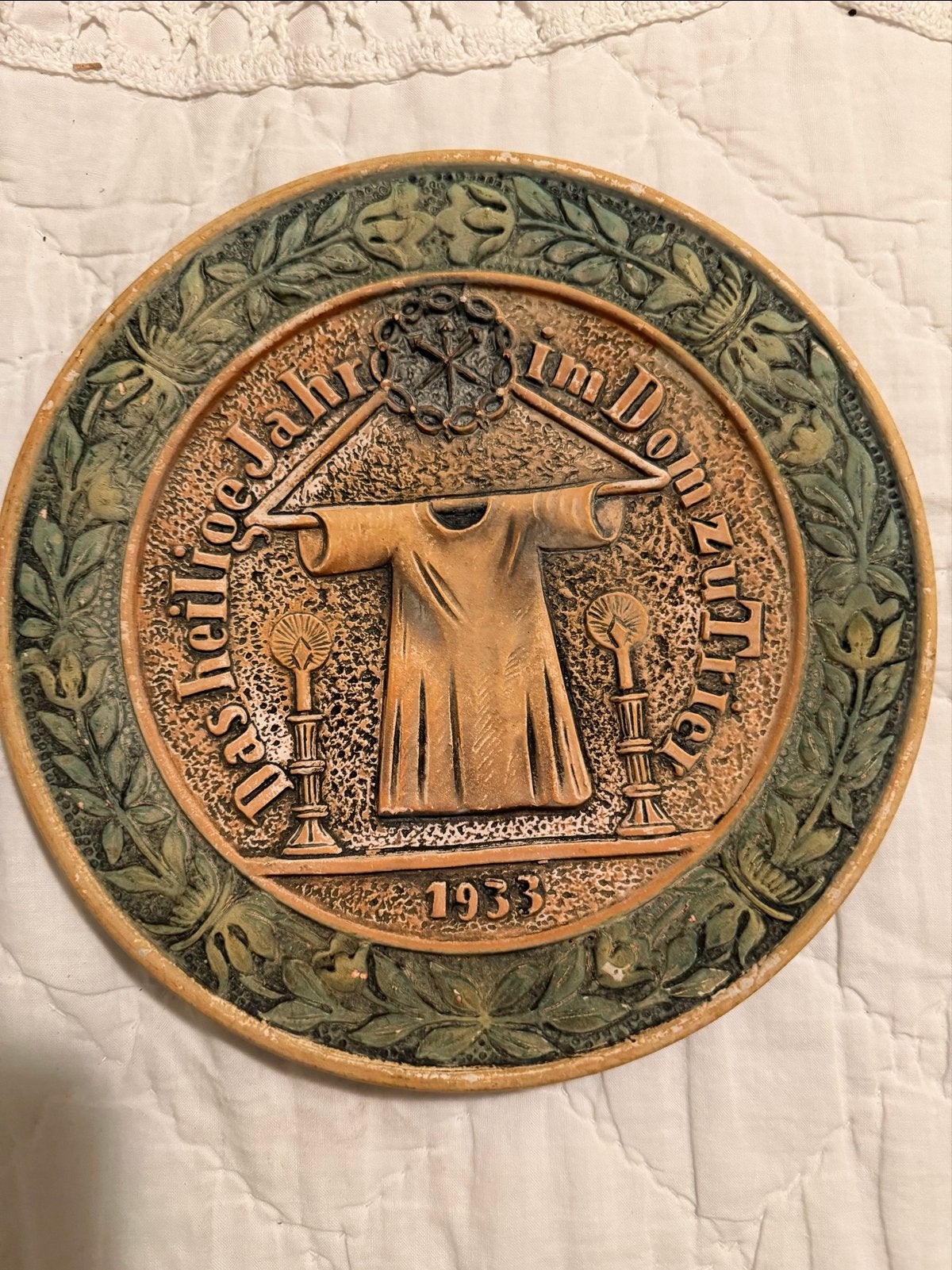 Antieke Gedenkbord Das heilige Jahr im Dom zu Trier 1933', Antiek en Kunst, Ophalen