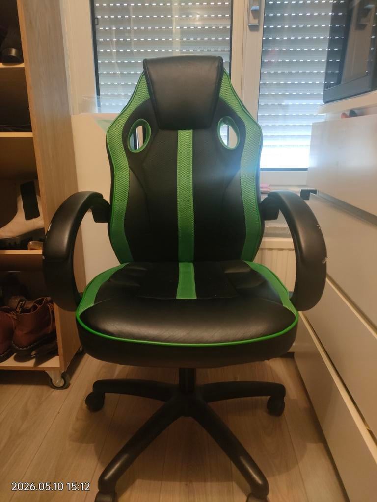 Gaming Bureaustoel Zwart/Groen - Comfortabel en Stijlvol, Huis en Inrichting, Bureaustoelen, Gebruikt, Zwart, Ophalen of Verzenden