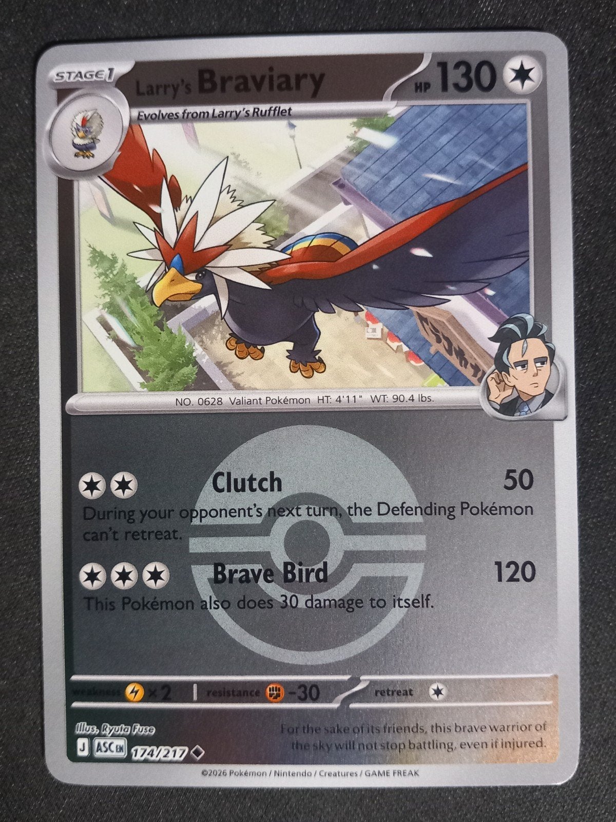 Larry's Braviary 174/217 Ascended Reverse Pokeball Excellent, Verzenden, Zo goed als nieuw, Losse kaart, Foil