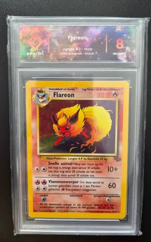 Flareon 3/64 Pokemon Jungle holo GRADE 8, Hobby en Vrije tijd, Ophalen of Verzenden, Zo goed als nieuw, Booster, Foil