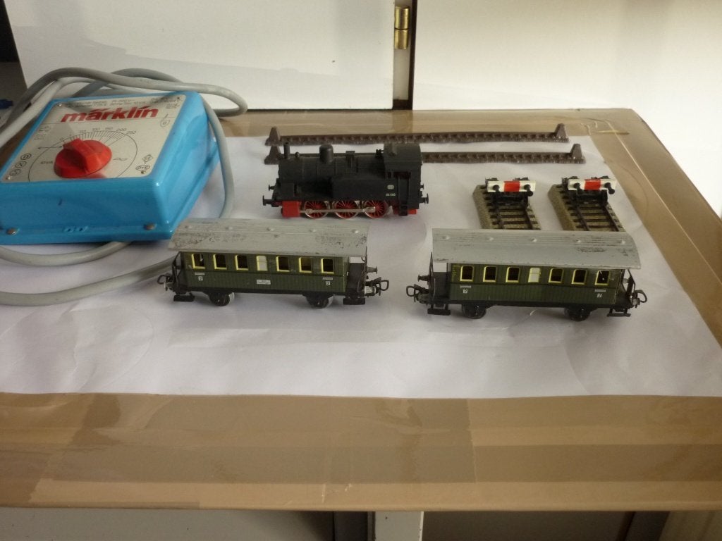 Marklin treinset rails ,wissels trafo loc 3104+ 2pass,wagons, Wisselstroom, Ophalen of Verzenden, Märklin, Gebruikt