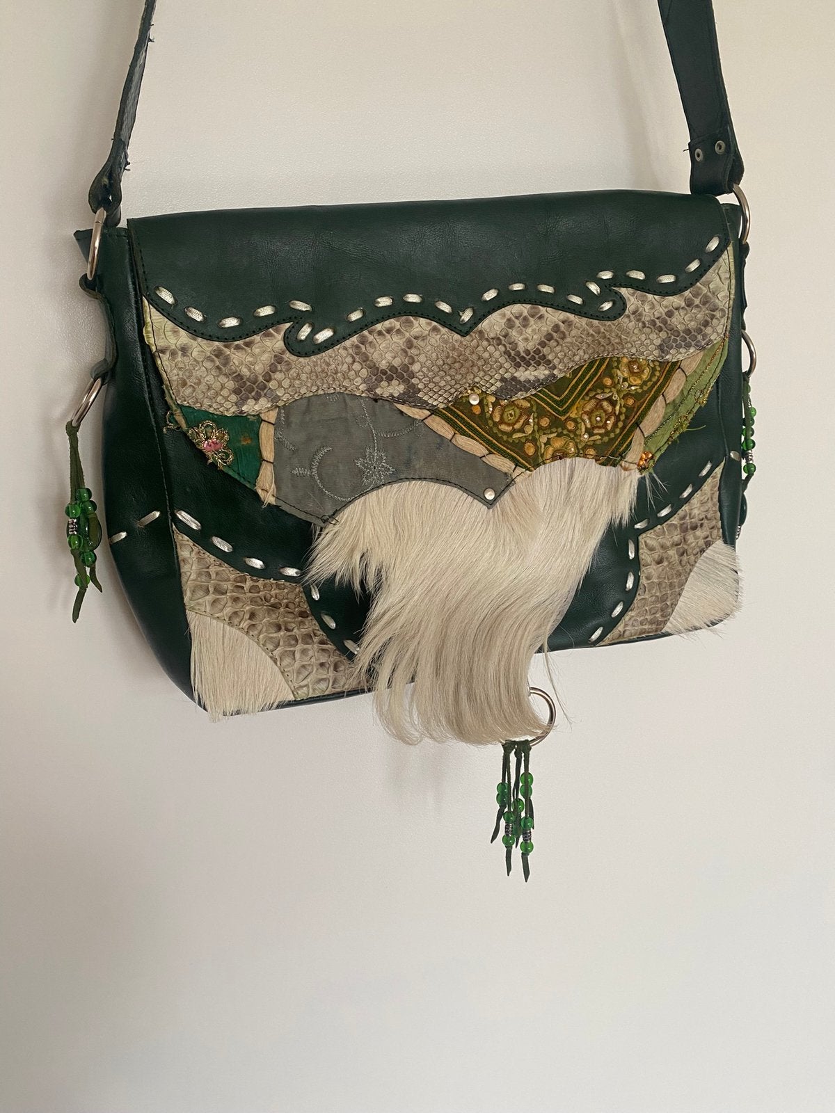 Prachtige doenya tas met echt haar en echt leer handmade, Ophalen of Verzenden, Zo goed als nieuw, Overige kleuren, Overige typen
