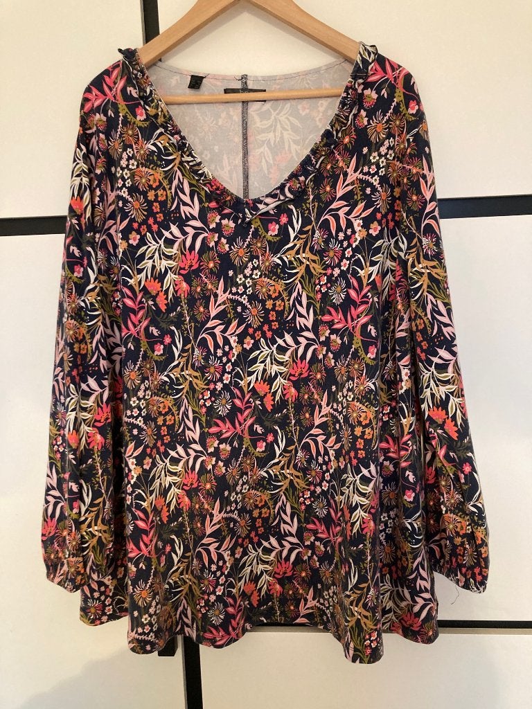 Shirt A-lijn lang bloemen ruches bio-katoen maat 48-50, Kleding | Dames, Meerkleurig, BPC, Gedragen, Shirt of Top