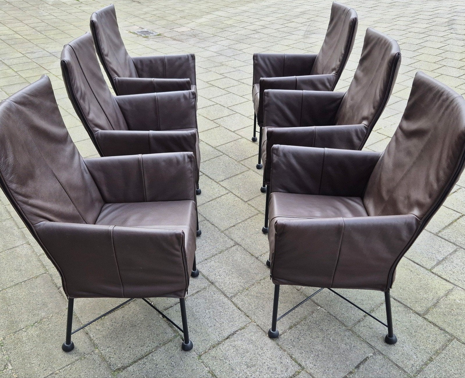 6 Prachtige Montis Chaplin Design stoelen D.Bruin Leer-, Bruin, Ophalen of Verzenden, Zo goed als nieuw, Charly geraldine montis label
