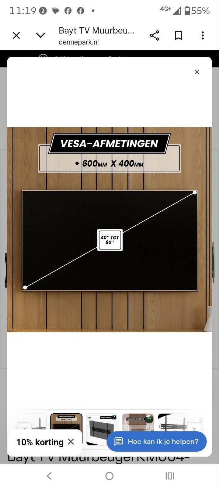 Bayt TV Muurbeugel Kantelbaar 40-80 inch 45kg, Ophalen of Verzenden, Nieuw