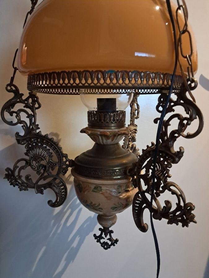 mooie oude hang olielamp elektrisch jaren 60 70, Ophalen