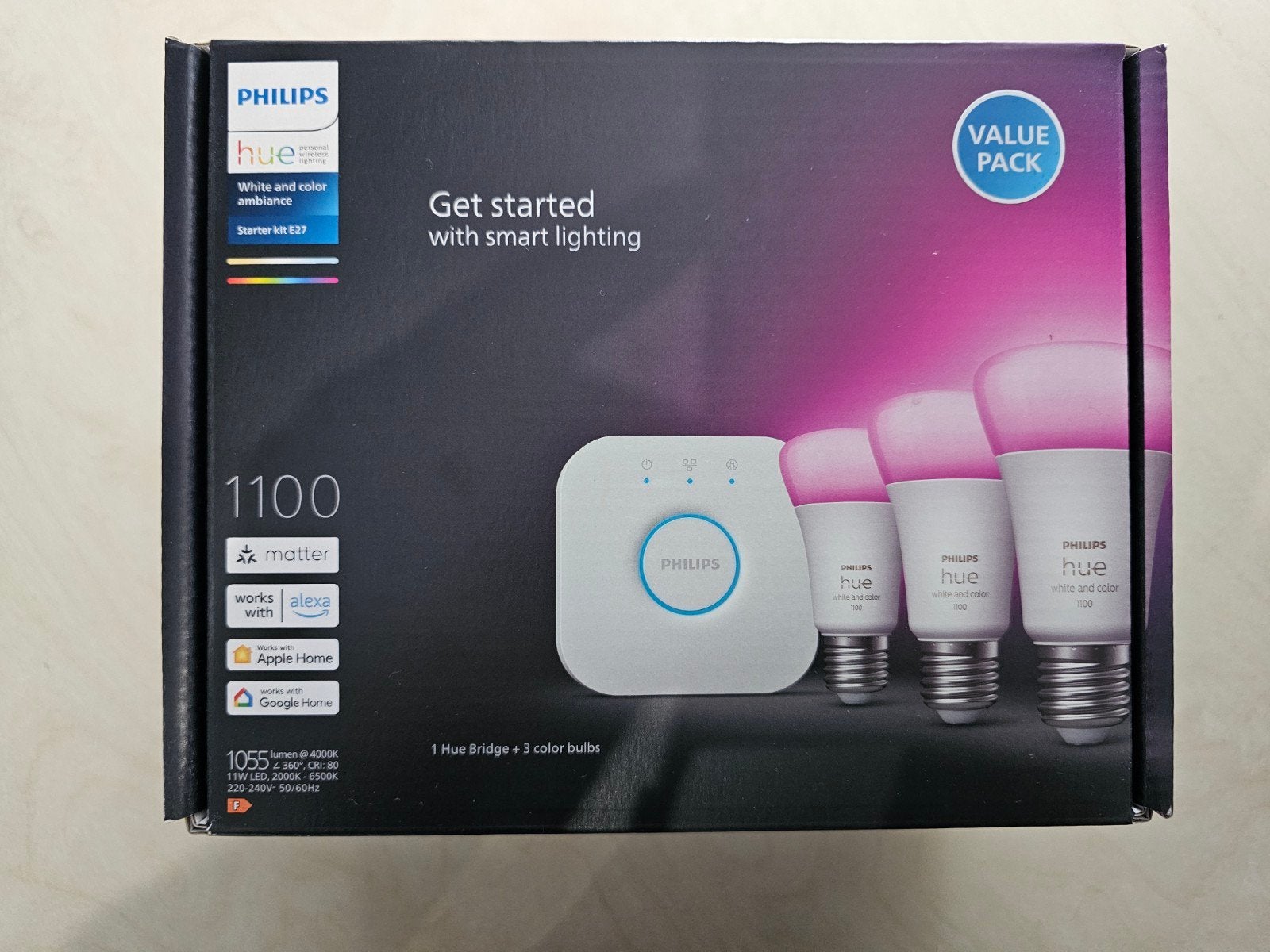 Philips Hue E27 White & Colour Ambiance Starter Kit 1100, Led-lamp, Bluetooth, Nieuw, Meerkleurig