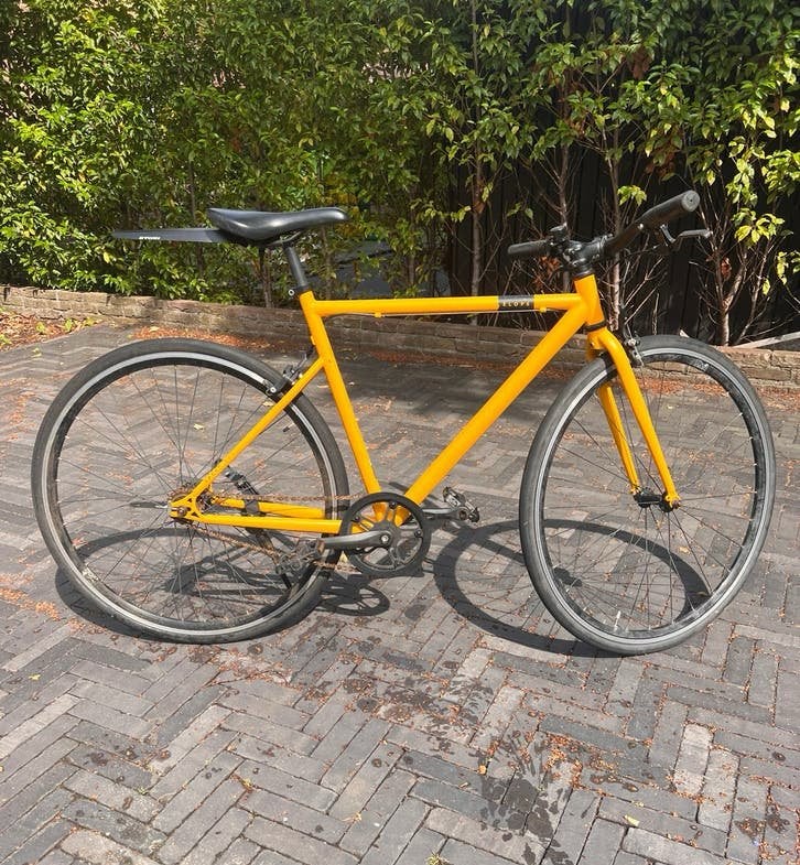Gele stadsfiets - Elops 500 - maat S, Fietsen en Brommers, Fietsen | Heren | Herenfietsen, Gebruikt, Velgrem, 53 tot 57 cm, Ophalen