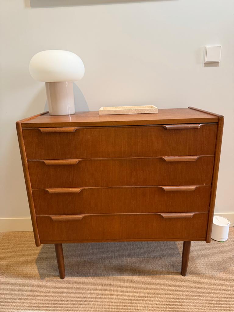 Vintage Deens design ladekast - Teakhout, Ophalen, Gebruikt, Teakhout, 50 tot 100 cm