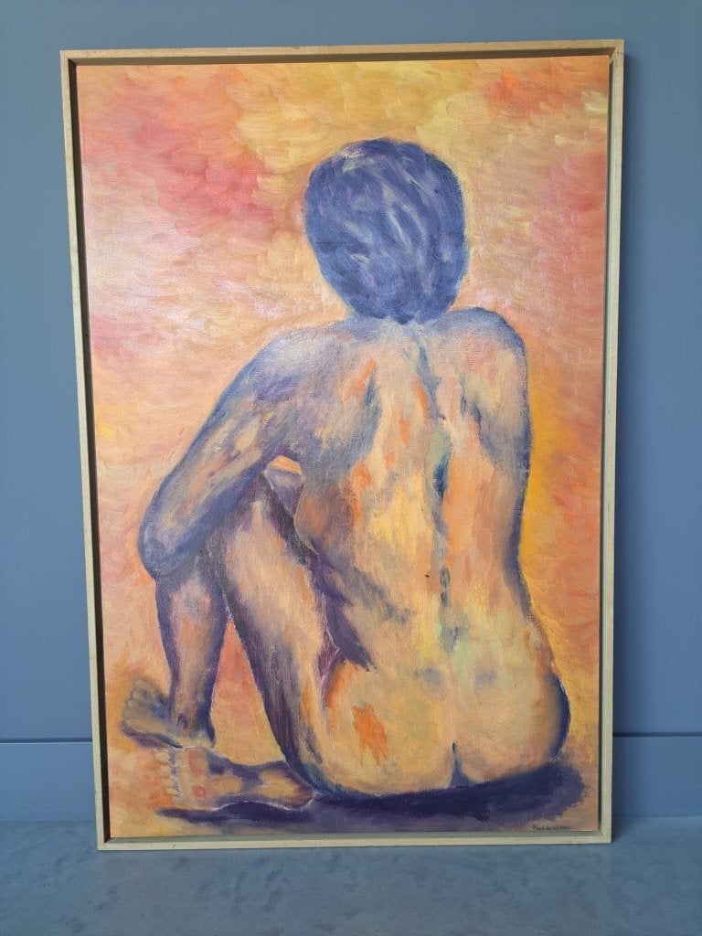 Schilderij zittende vrouw 65x100cm, Antiek en Kunst, Kunst | Schilderijen | Modern, Ophalen, Figuren, Handgeschilderd, Olieverf