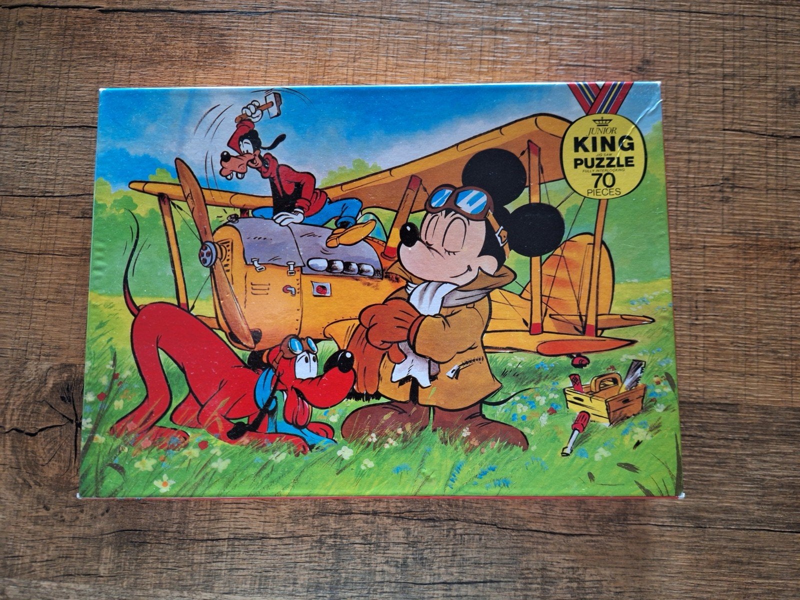 Puzzel van piloot Mickey Mouse, Goofy en Pluto, 70 stukjes, Ophalen of Verzenden, Meer dan 50 stukjes, Gebruikt, 4 tot 6 jaar