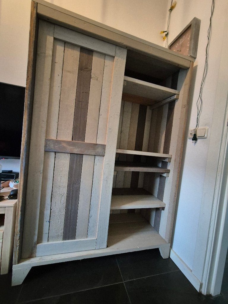 Steigerhouten kast voor computer/boeken, Ophalen, Overige materialen, Gebruikt, 70 tot 120 cm