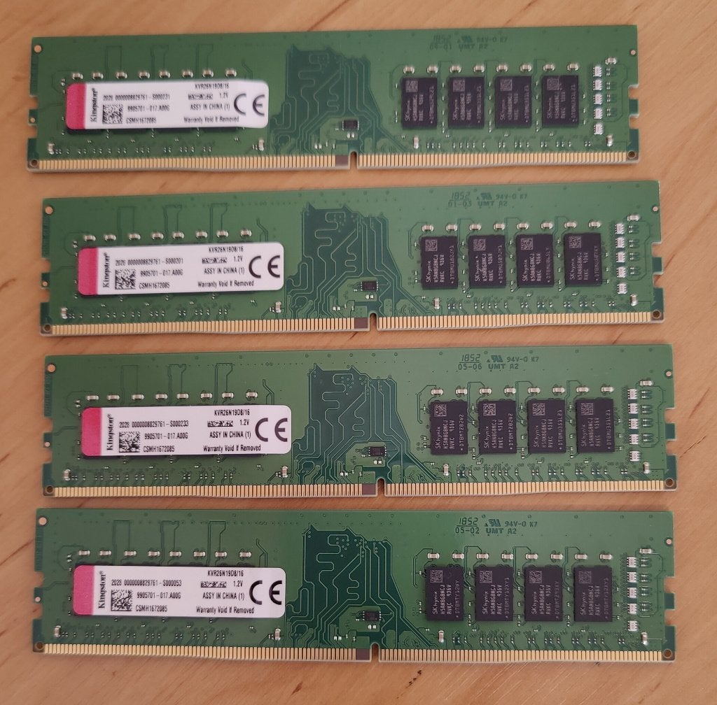 Kingston 4 x 16 gb dram ddr4, Computers en Software, Gebruikt, DDR4, Ophalen of Verzenden, Desktop