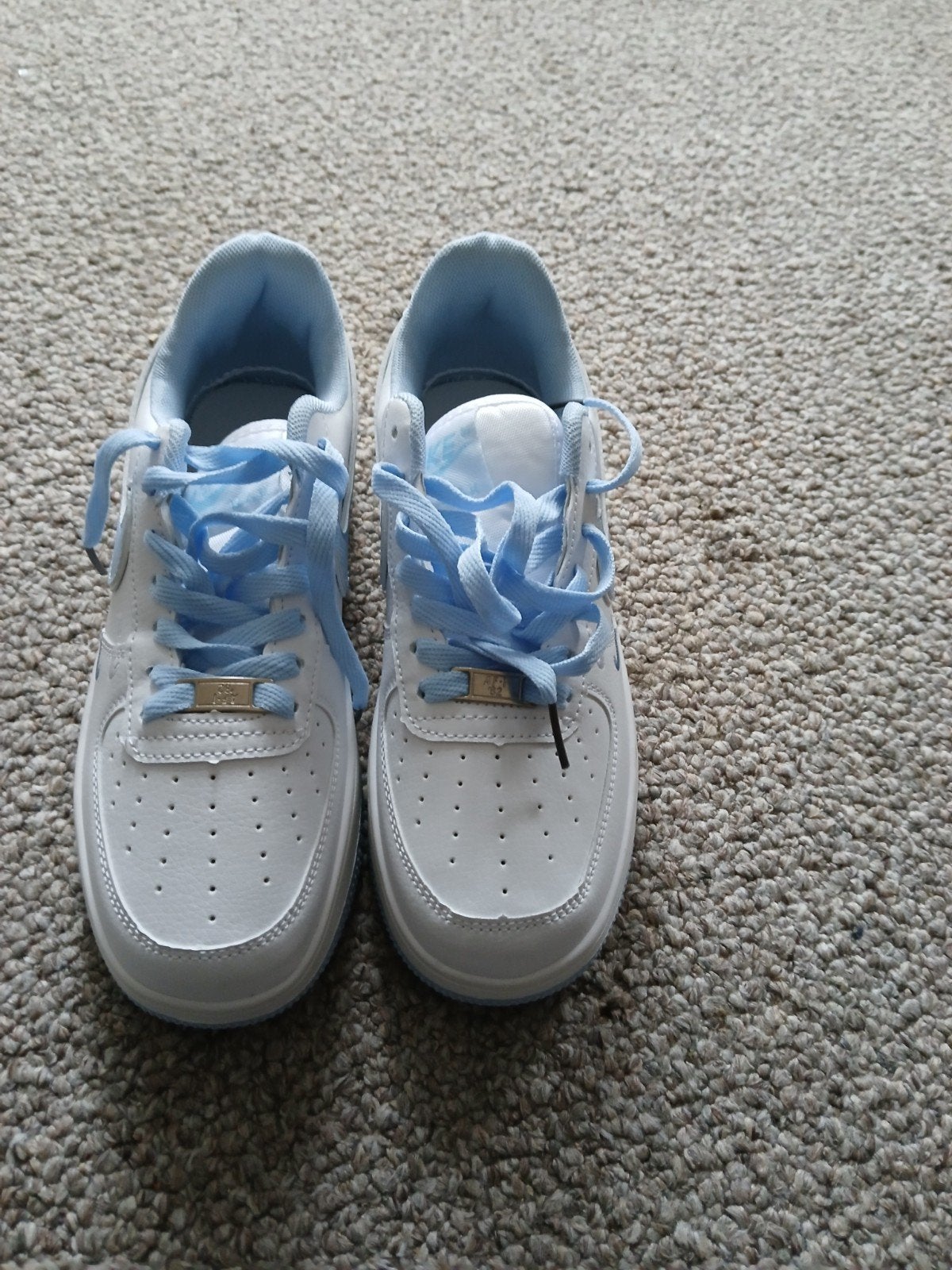 Nike Air Force 1 Balenciaga Custom - Lichtblauw/Wit, Ophalen of Verzenden, Zo goed als nieuw, Wit, Sneakers of Gympen