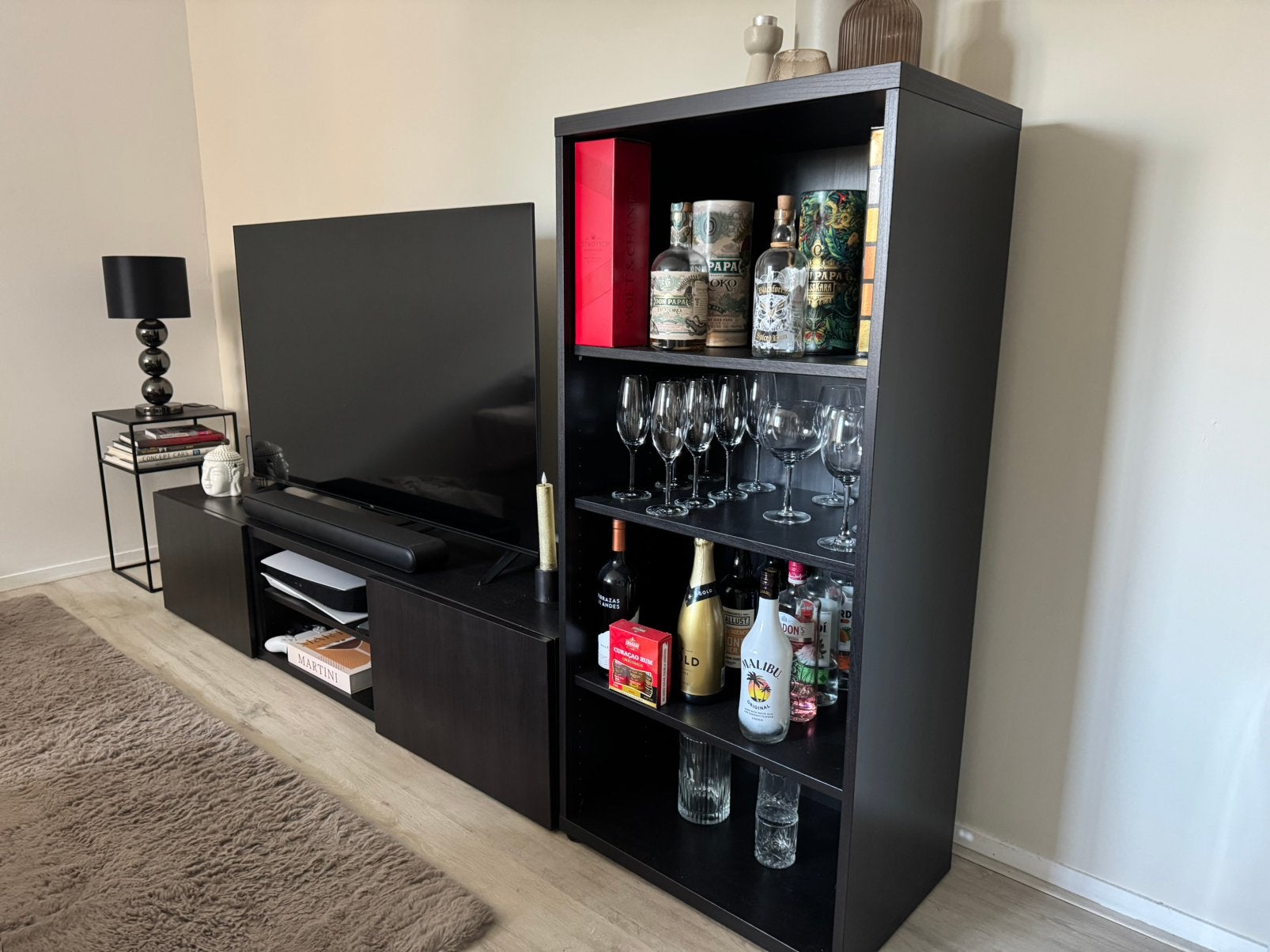 Set Tv meubel + kast/Boekenkast zwartbruin, Ophalen, Zo goed als nieuw, Minder dan 150 cm, Minder dan 100 cm
