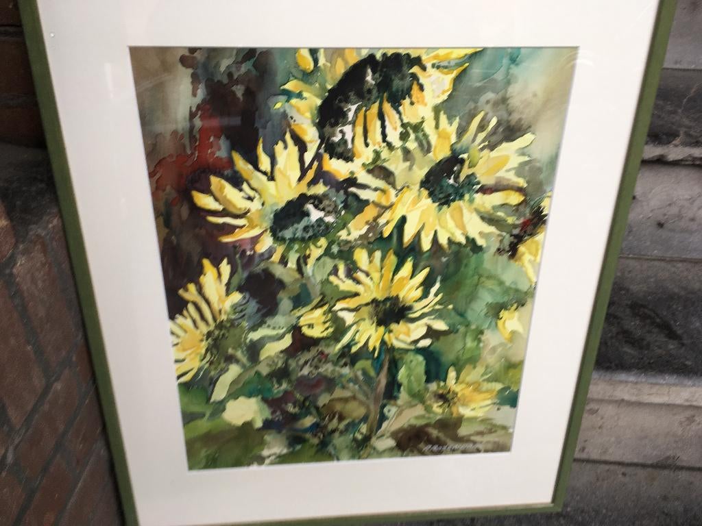 Schilderij, aquarel, zonnebloem, R Rozendaal , mooie lijst, Huis en Inrichting, Woonaccessoires | Schilderijen, Tekeningen en Foto's