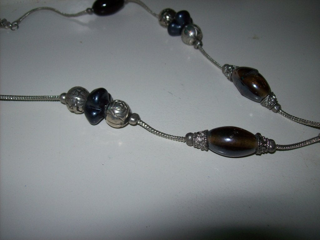 Ketting Zilvertint Fraaie Zwarte steen Mooie Kwast, Sieraden, Tassen en Uiterlijk, Kettingen, Overige kleuren, Verzenden, Nieuw