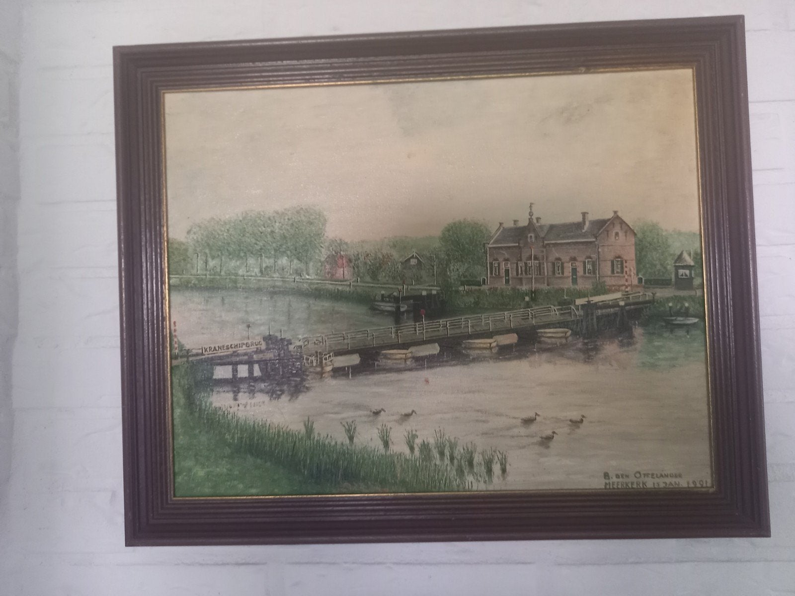 Nostalgisch Schilderij KRANESCHIPBRUG MERWEDE KANAL MEERKERK, Ophalen of Verzenden