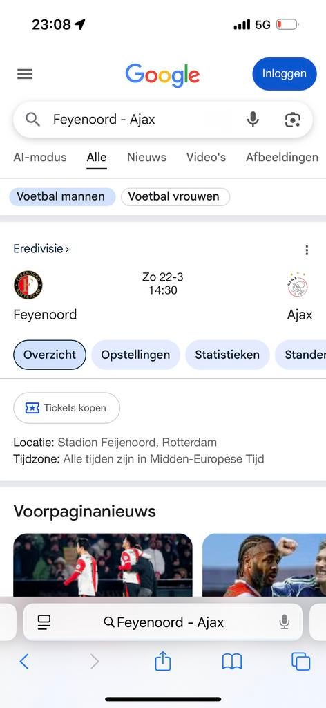 1 TICKET FEYENOORD AJAX VAK Z3, Tickets en Kaartjes, Sport | Voetbal, Eén persoon, April