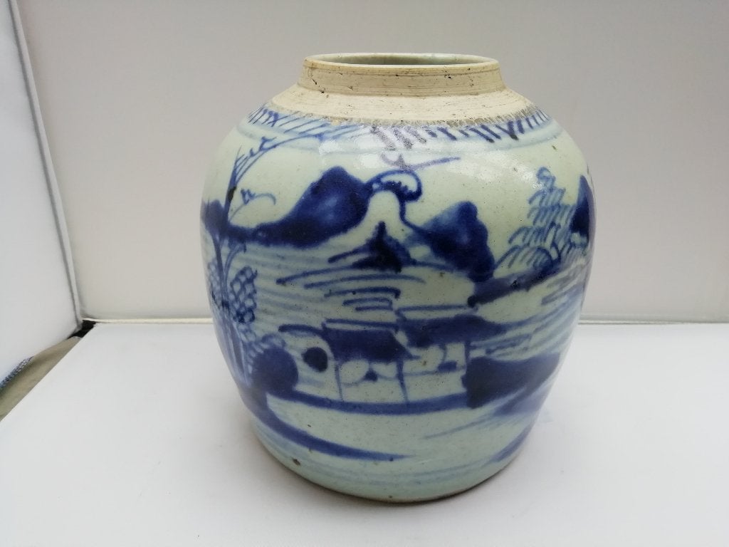 19e-eeuwse Chinese blauw-witte gemberpot., Ophalen of Verzenden