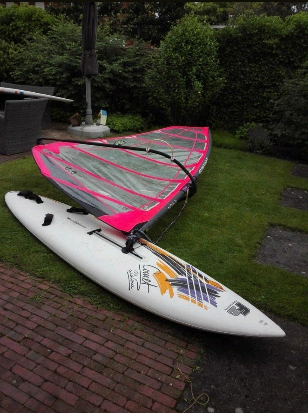 Complete windsurfset: 2 planken, 4 zeilen en accessoires, Watersport en Boten, Windsurfen, Gebruikt, Complete set, F2, 300 cm of meer