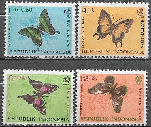 INDONESIE serie Vlinders 1963, Ophalen of Verzenden, Postfris, Zuidoost-Azië