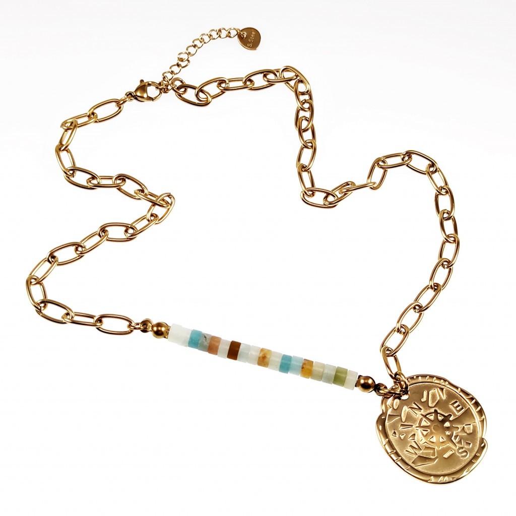 Kompas ketting Dames Stalen Goud Kleur Ovale Schakelsketting, Sieraden, Tassen en Uiterlijk, Kettingen, Overige materialen, Verstelbaar