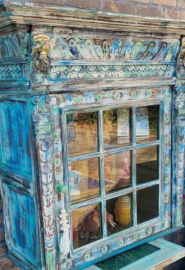 Shabby/Houtsnijwerk/Boho/Vitrinekast/Kast/India Ibiza style, Ophalen
