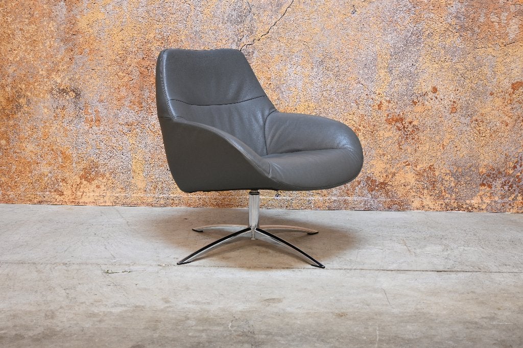 ZGAN grijze leren Topform design draaifauteuil, 75 tot 100 cm, Ophalen of Verzenden, Zo goed als nieuw, Topform
