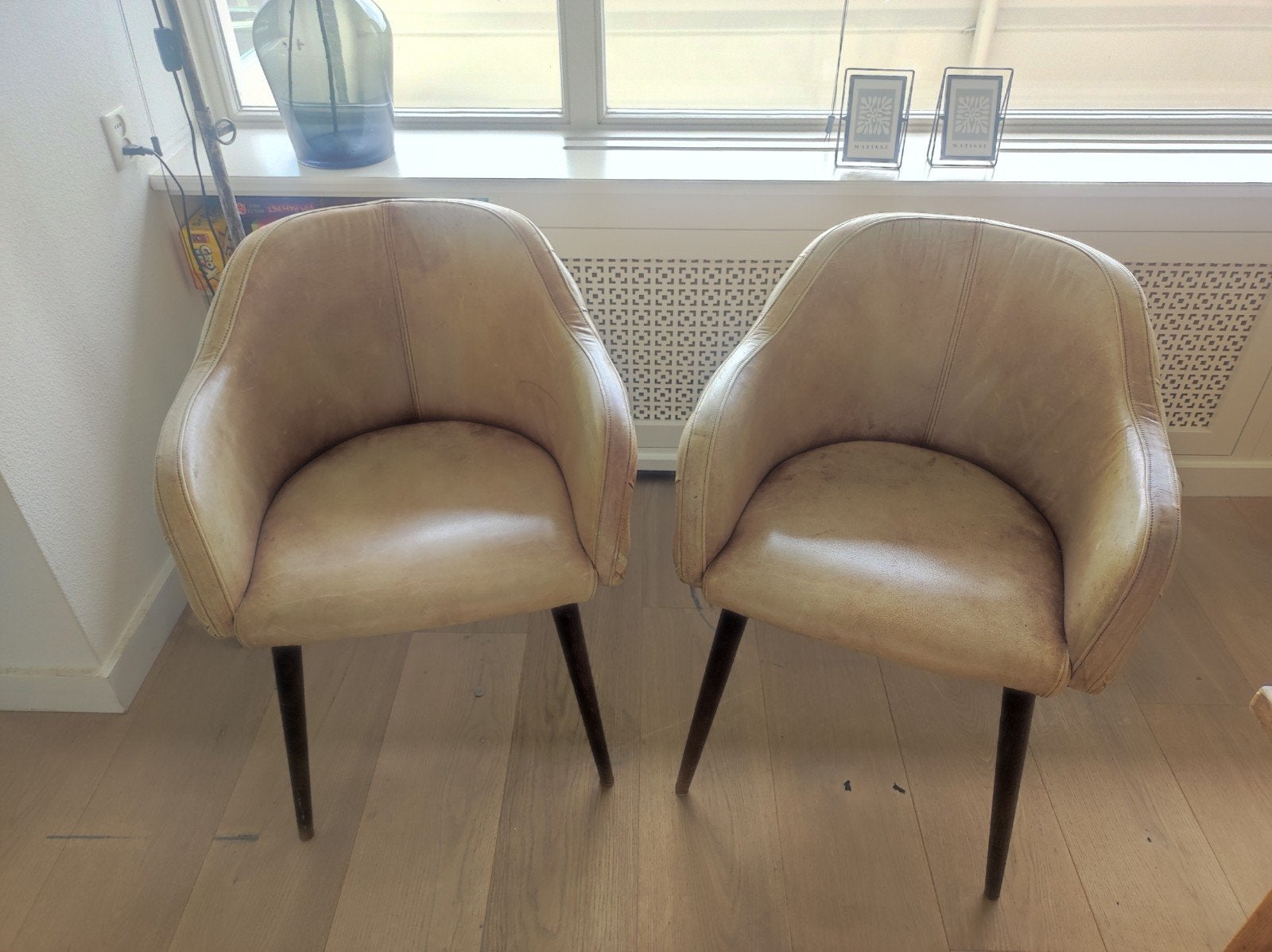 2 leren fauteuils cognac kleur., Huis en Inrichting, Fauteuils, Ophalen, Gebruikt, 75 tot 100 cm, 50 tot 75 cm