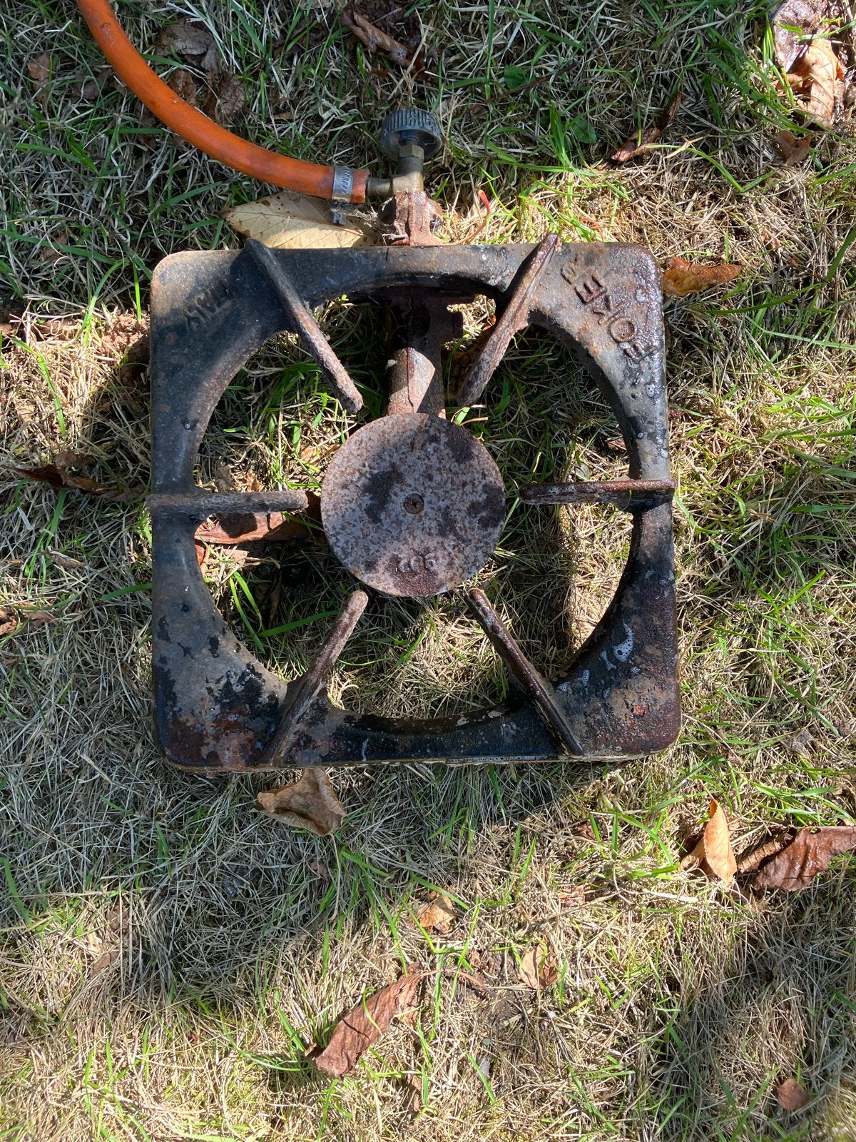 Foker gasbrander met houten krat en gasflessen, Ophalen, Gebruikt