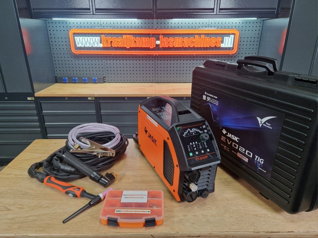 Jasic EVO TIG200P PFC DC pulse 230v incl toorts & koffer, Ophalen of Verzenden, Nieuw, 150 tot 250 ampère, Tig