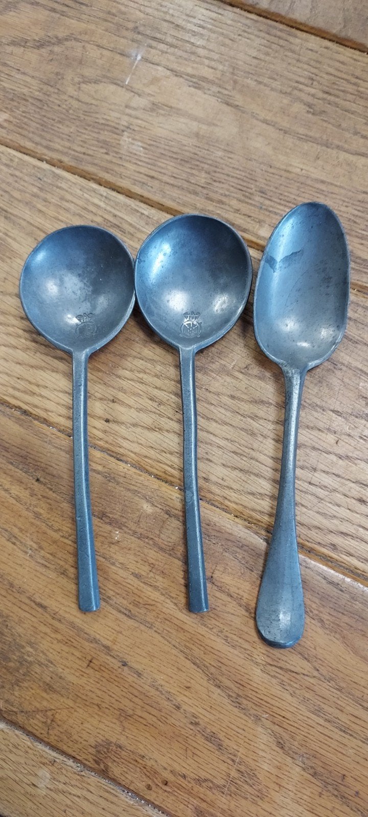 3 Zeer Oude Tinnen Lepels - Antiek Bestek, Ophalen of Verzenden