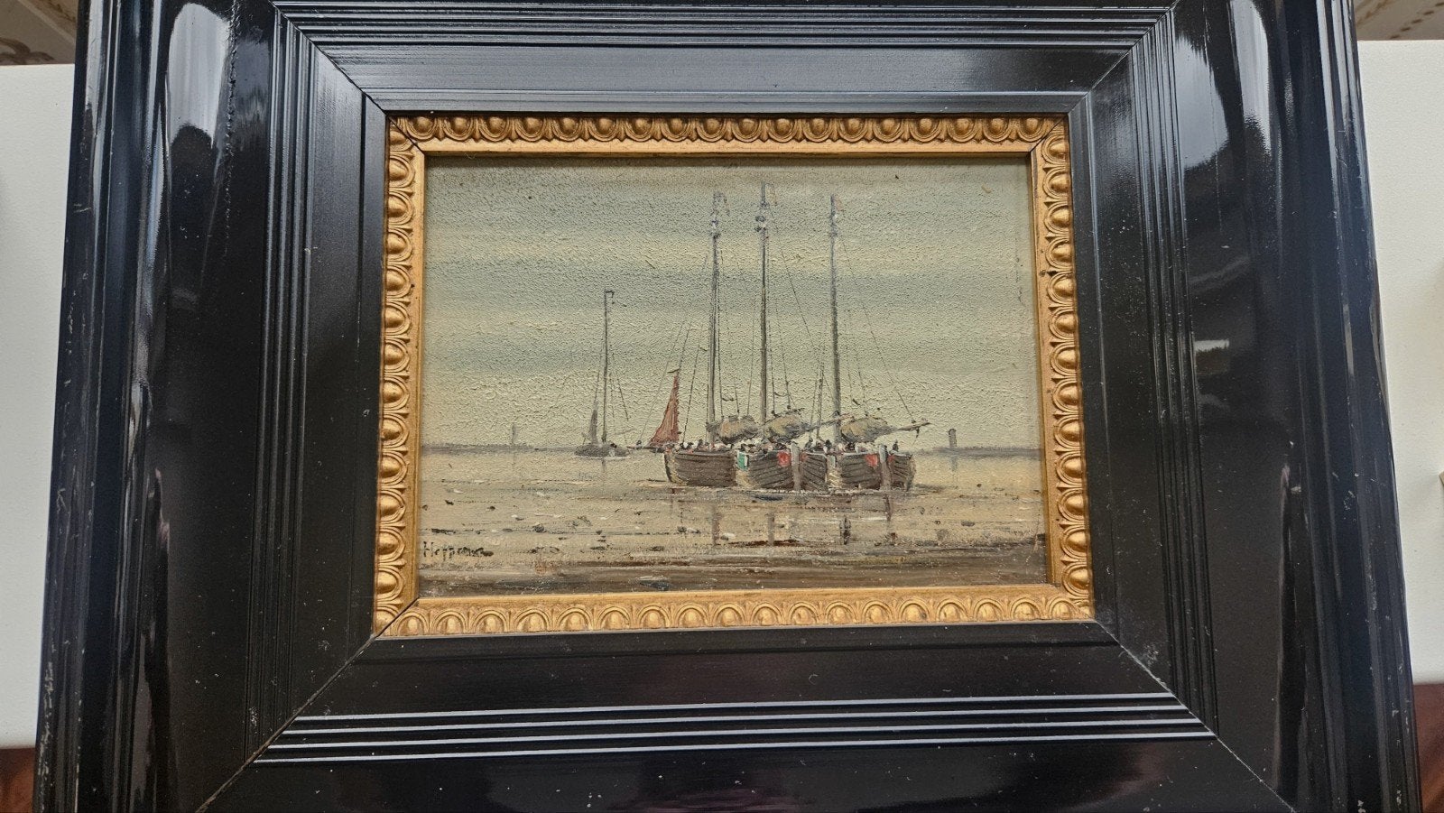 gesign. Heppener (1826-1898 )Scheveningen bomschuiten, Antiek en Kunst, Ophalen, Nederlandse school, Gesigneerd, Maritiem / water