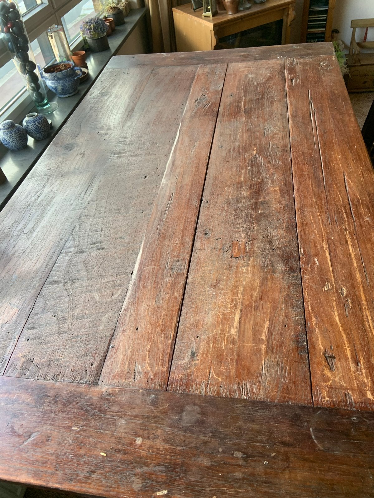 Rustieke houten eettafel - Vintage stijl met vier stoelen, Antiek en Kunst, Ophalen
