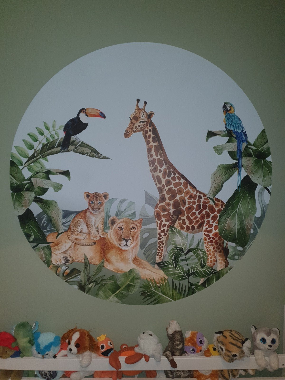 Muurcirkel sticker jungle dieren - 140 cm diameter, Ophalen, Nieuw, Wanddecoratie