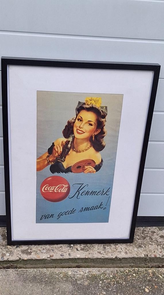 Coca Cola poster, authentieke herdruk van de oorlogsposter., Ophalen, Met lijst, A1 t/m A3, Reclame