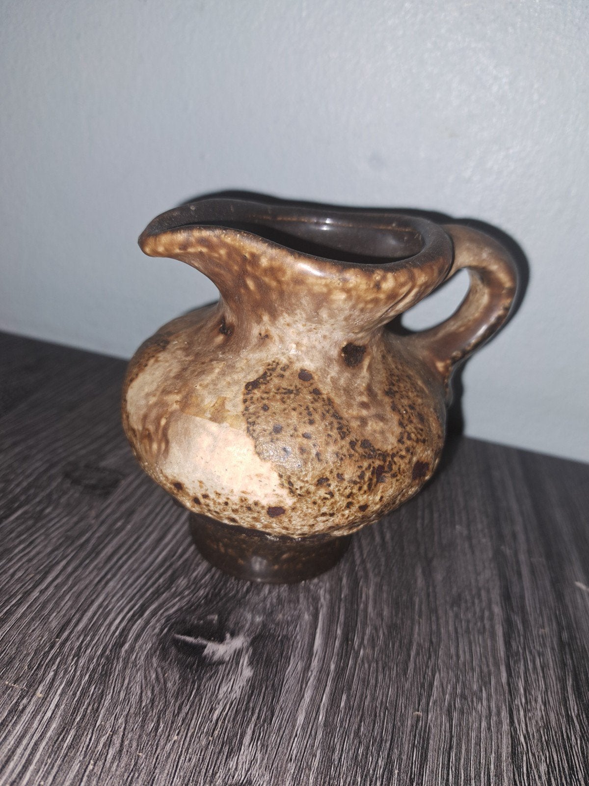 Vintage Aardewerk Kruikje - Bruin Gespikkeld, Ophalen of Verzenden