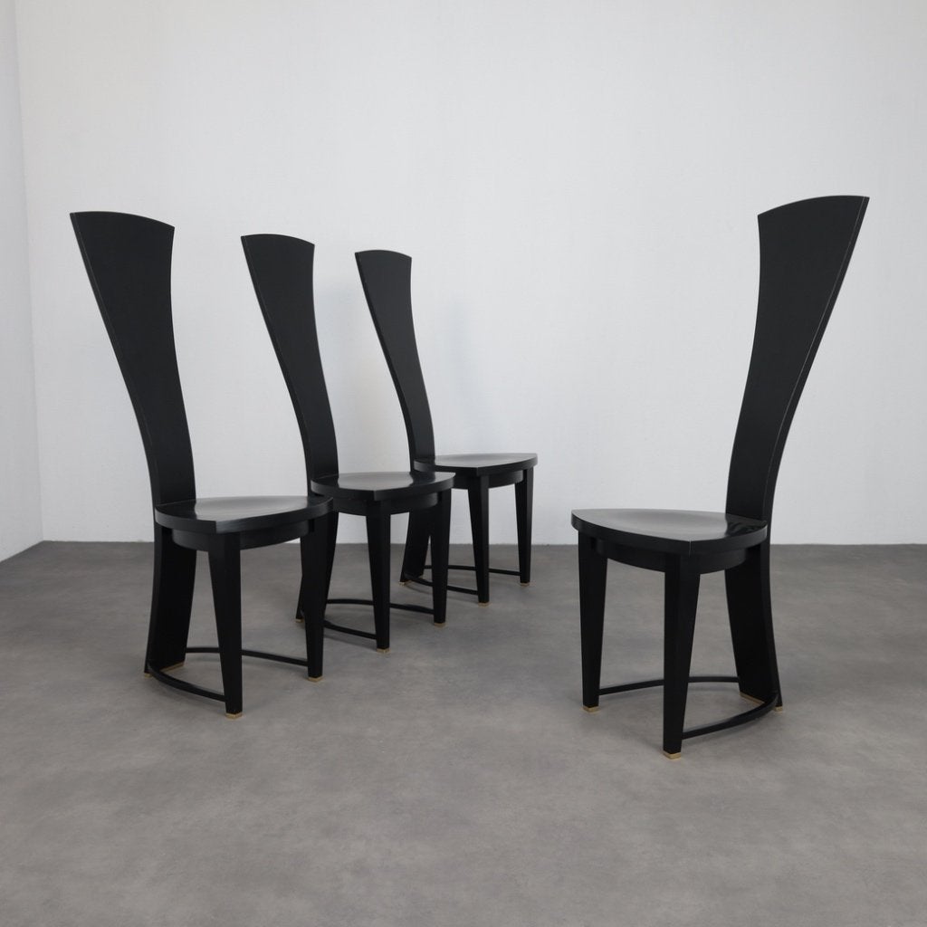 4 Italiaanse Design Highback Eetkamerstoelen Zeldzaam, Ophalen, Zwart, Italiaans Design, Zo goed als nieuw