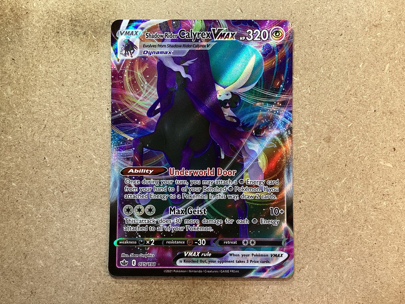 1x Shadow Rider Calyrex VMAX [CRE 075/198] (Near Mint, Holo), Ophalen of Verzenden, Zo goed als nieuw, Losse kaart, Foil