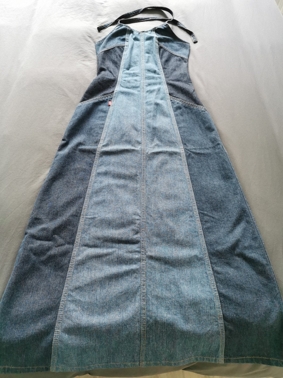 Levi's lange blauwe getailleerde halterjurk, maat XS, Blauw, Ophalen of Verzenden, Zo goed als nieuw, Maat 34 (XS) of kleiner